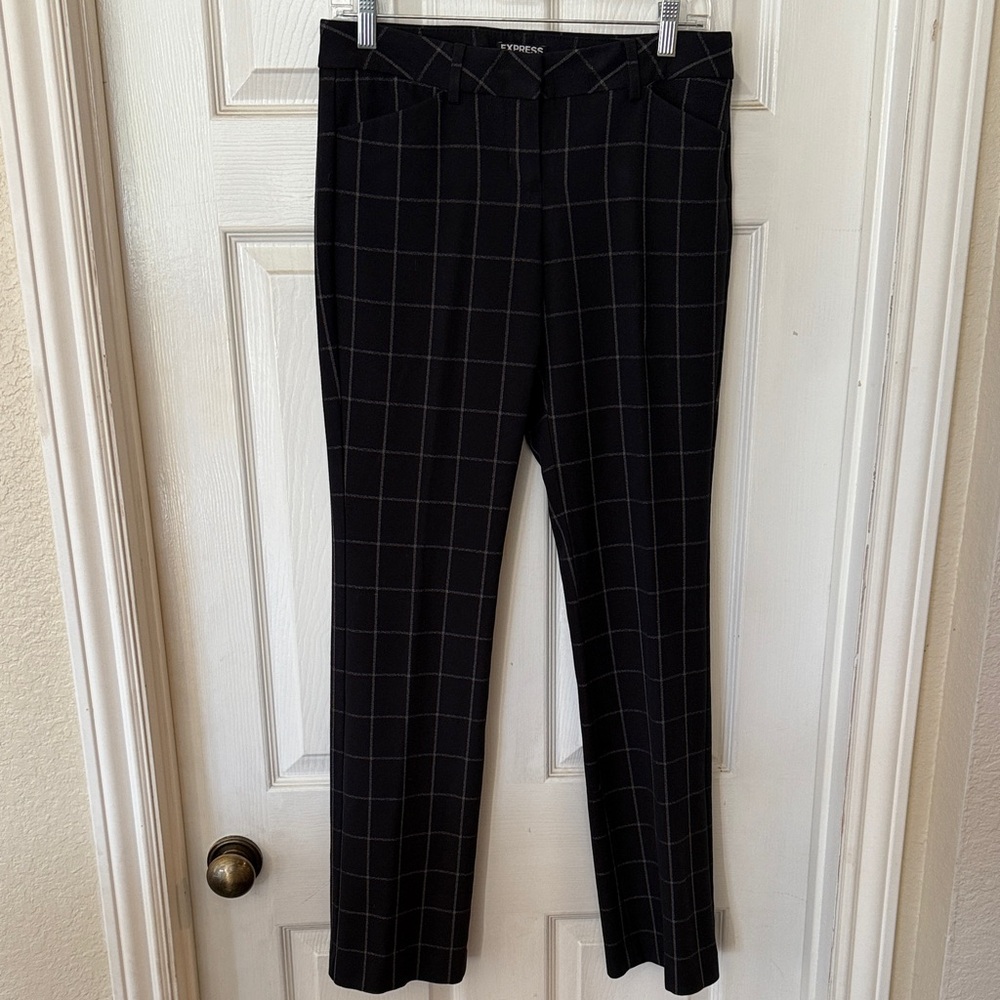 Express Black Checkered Straight Leg Pants